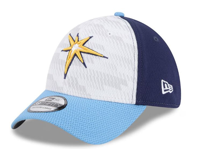 Rays New Era White/Navy Burst 2025 Clubhouse 39Thirty Flex Fit Hat