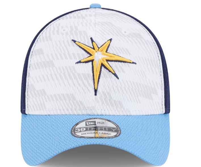 Rays New Era White/Navy Burst 2025 Clubhouse 39Thirty Flex Fit Hat