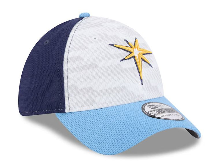 Rays New Era White/Navy Burst 2025 Clubhouse 39Thirty Flex Fit Hat