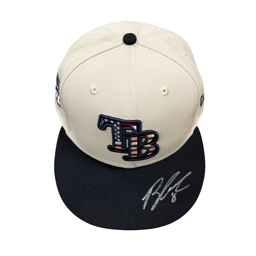 Rays Brandon Lowe Game Used Authentic Autographed Stars & Stripes Hat