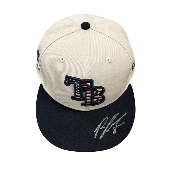 Rays Brandon Lowe Game Used Authentic Autographed Stars & Stripes Hat