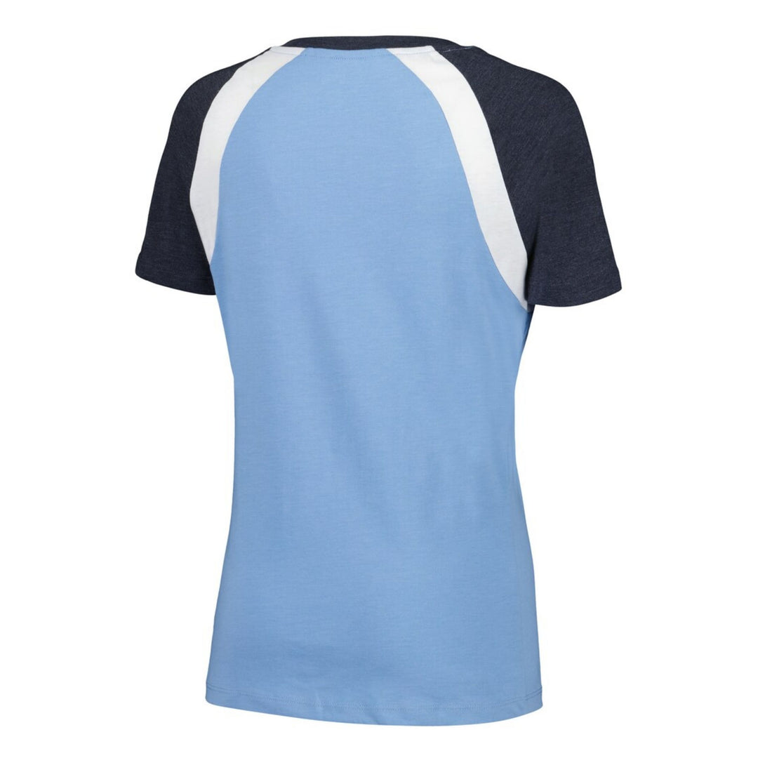 Rays Women's New Era Blue Grey Raglan Puff Print V-Neck T-Shirt