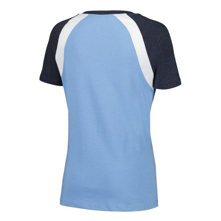 Rays Women's New Era Blue Grey Raglan Puff Print V-Neck T-Shirt