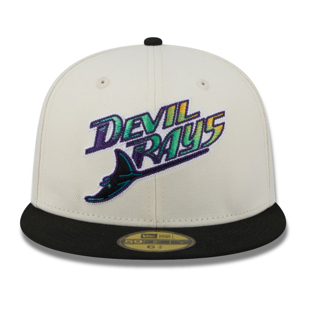 Rays New Era Cream Black Devil Rays Two-Tone Stitch 59Fifty Fitted Hat