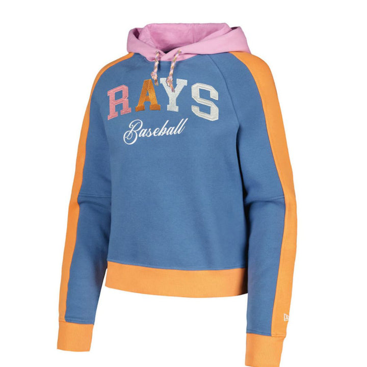 Rays Women's New Era Navy/Pink/Orange Color Block Hoodie