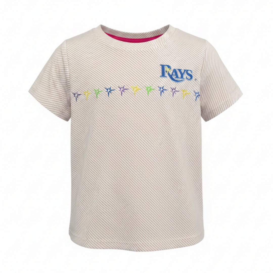 Rays Kids TEREZ Wordmark Burst Pink Striped Tee