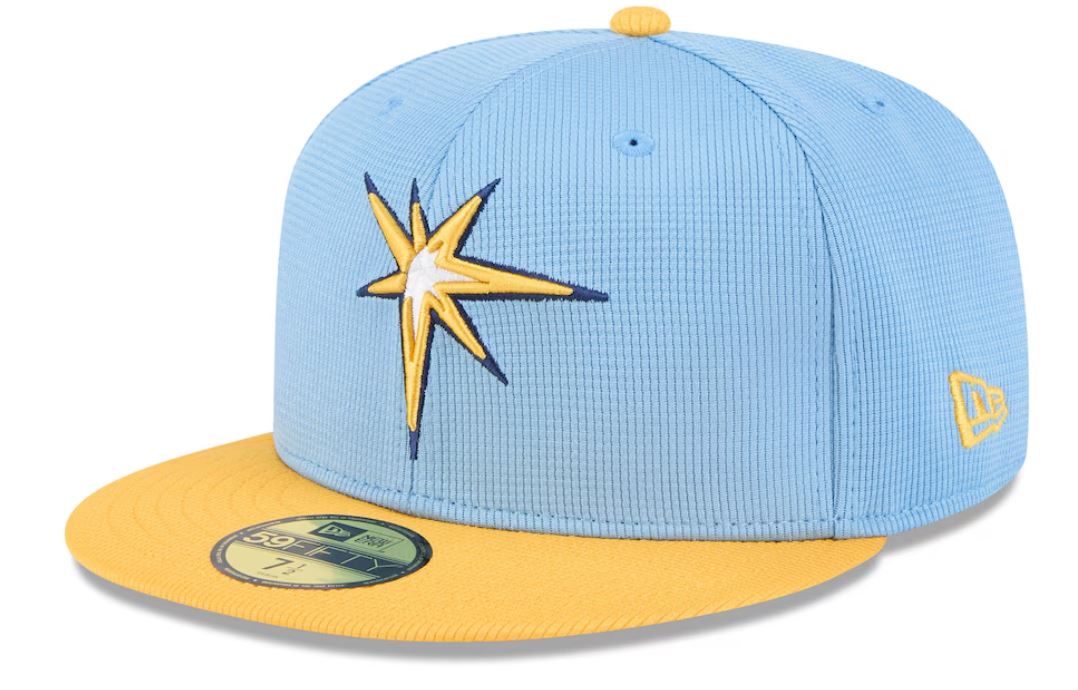 Rays New Era Light Blue/Yellow Burst 2025 Spring Training On-Field 59Fifty Fitted Hat