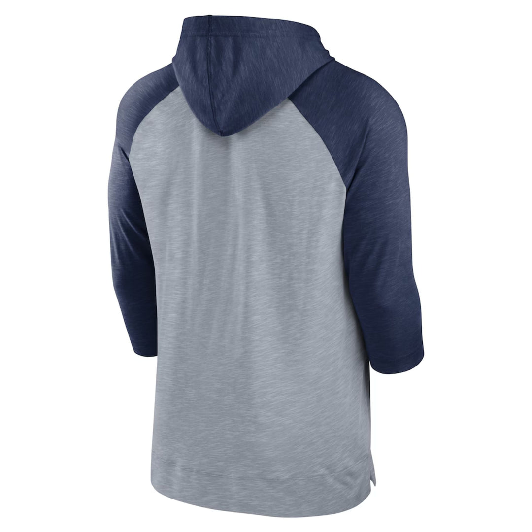 Rays Men's Nike Baseball Grey Navy Raglan Burst 3/4-Sleeve Pullover Hoodie