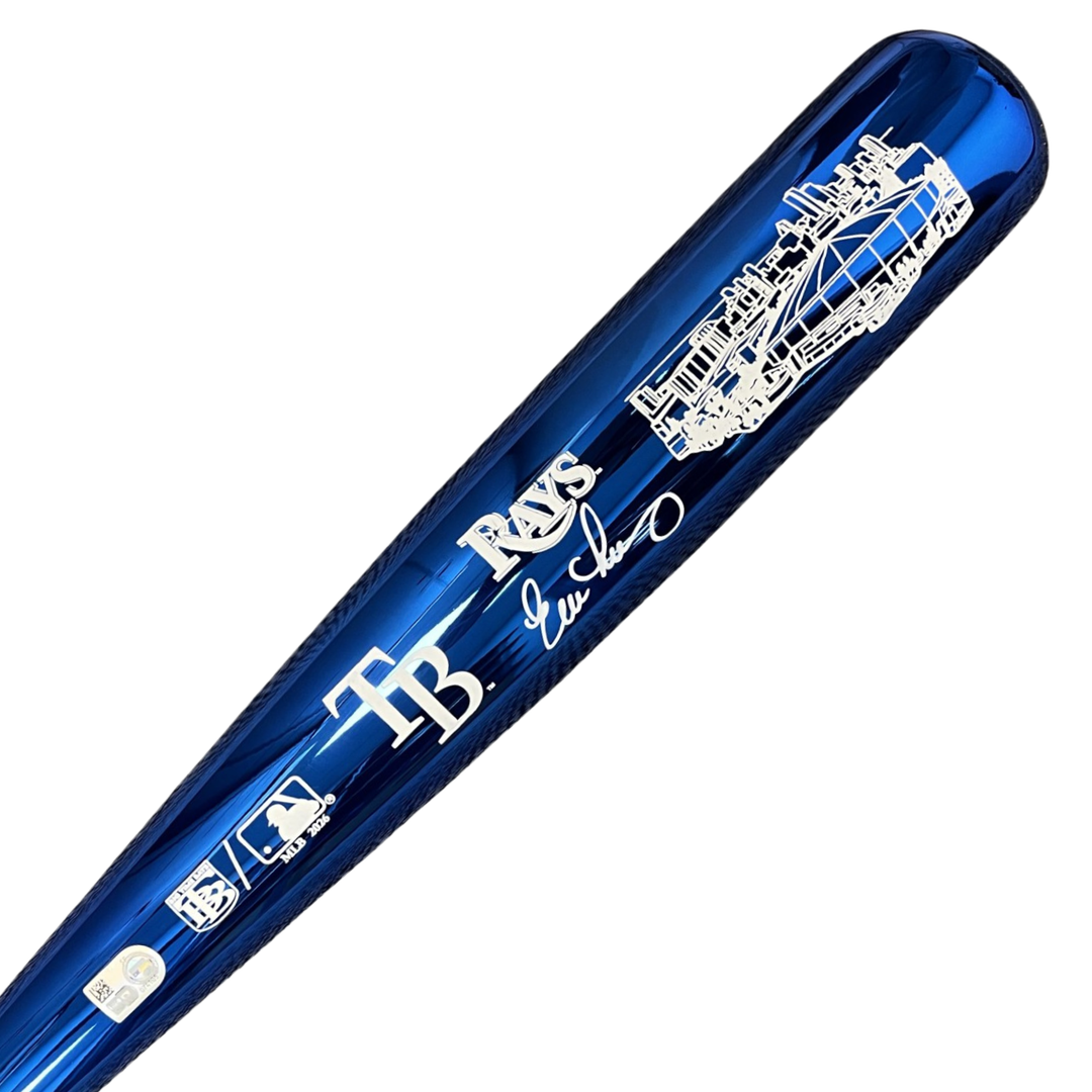 Rays Evan Longoria Blue Chrome Autographed Bat