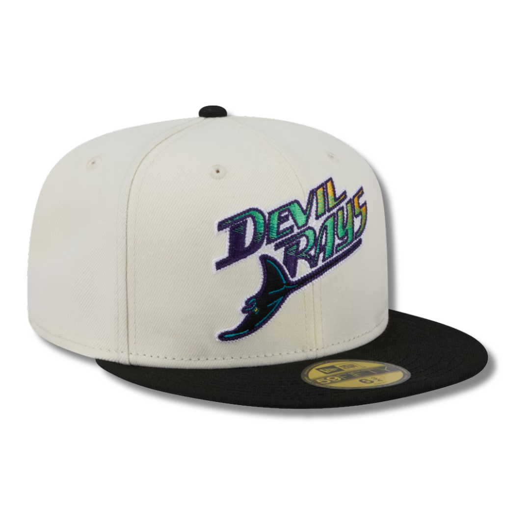 Rays New Era Cream Black Devil Rays Two-Tone Stitch 59Fifty Fitted Hat