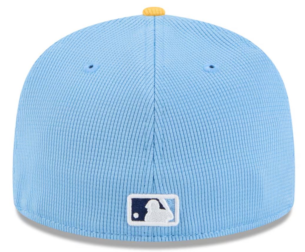 Rays New Era Light Blue/Yellow Burst 2025 Spring Training On-Field 59Fifty Fitted Hat