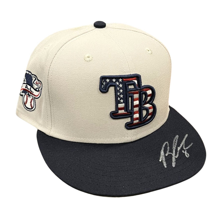 Rays Brandon Lowe Game Used Authentic Autographed Stars & Stripes Hat