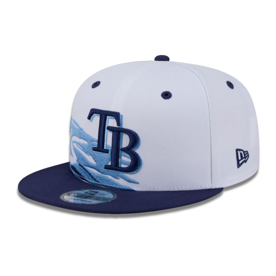 Rays New Era White Navy Swept Wave 9Fifty Adjustable Hat