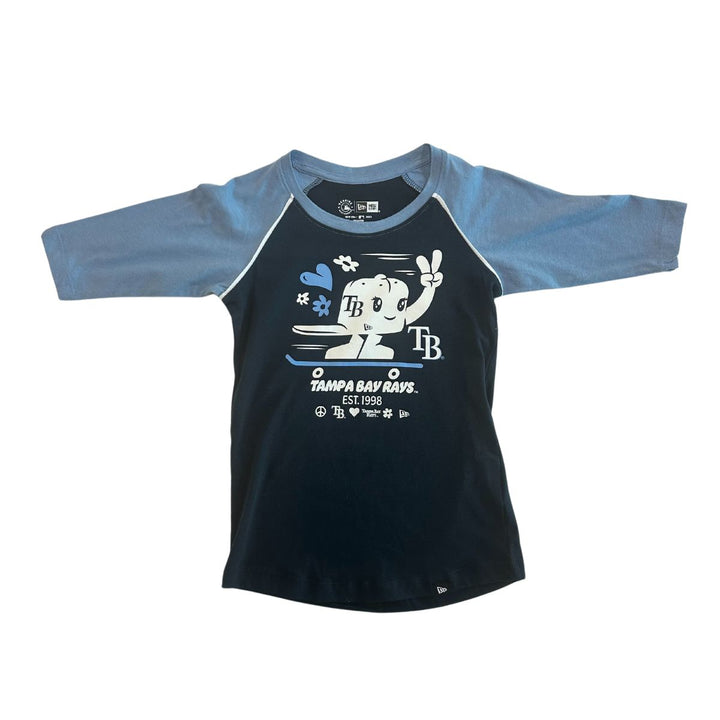 Rays Youth Girls New Era Hat On Skateboard Design Navy Raglan T-Shirt