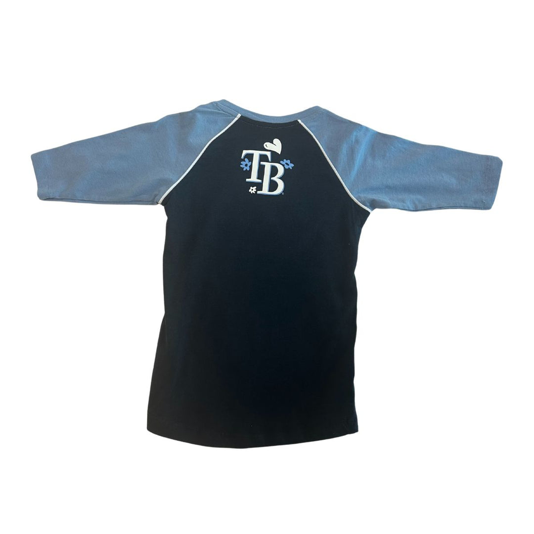Rays Youth Girls New Era Hat On Skateboard Design Navy Raglan T-Shirt