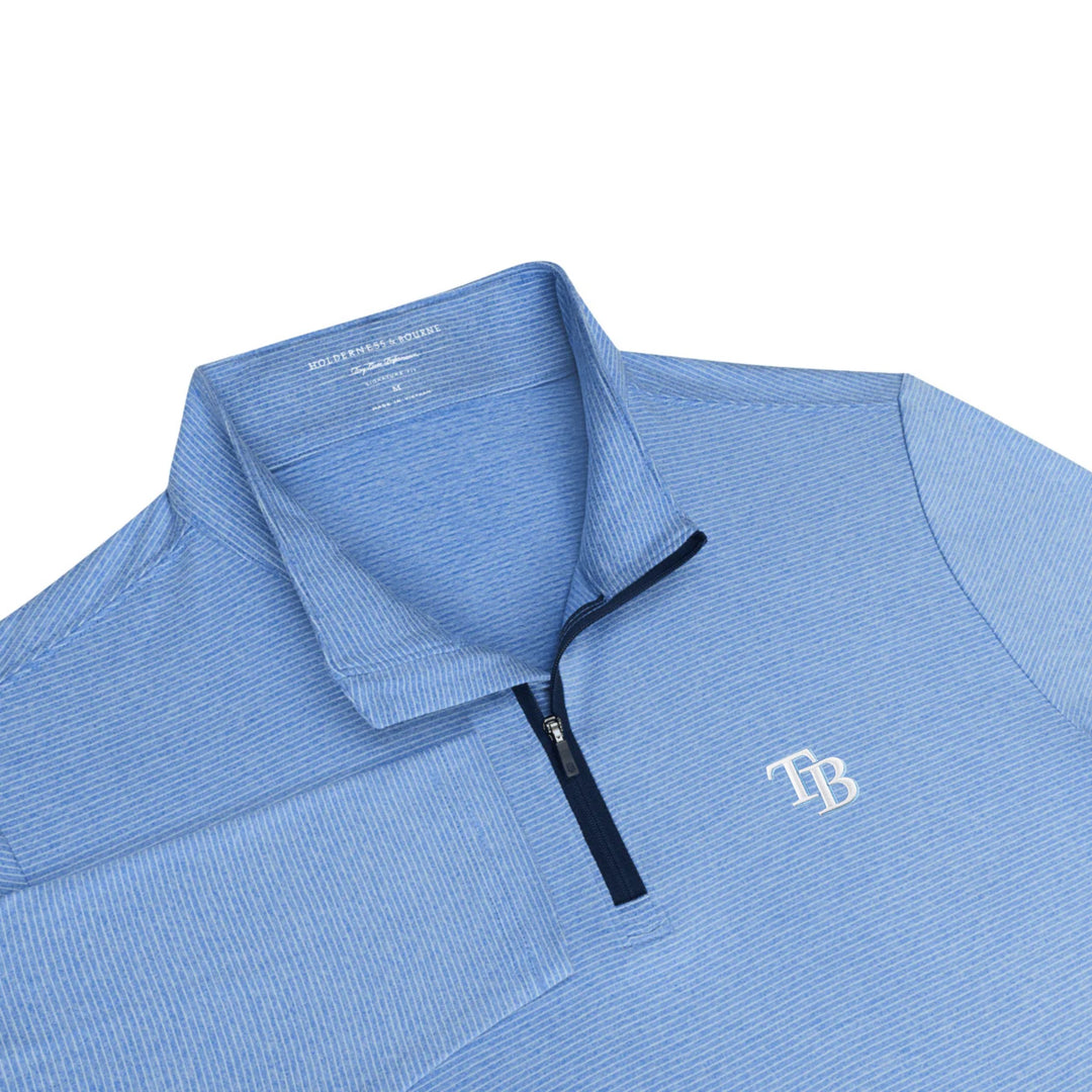 Rays Men's Holderness & Bourne TB Blue Striped Royce 1/4 Zip Pullover