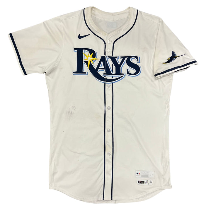 Rays Bryan Baker Game Used Authentic Autographed White Jersey