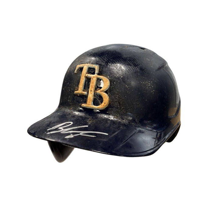Rays Brandon Lowe Team Issued Autographed TB Batting Helmet
