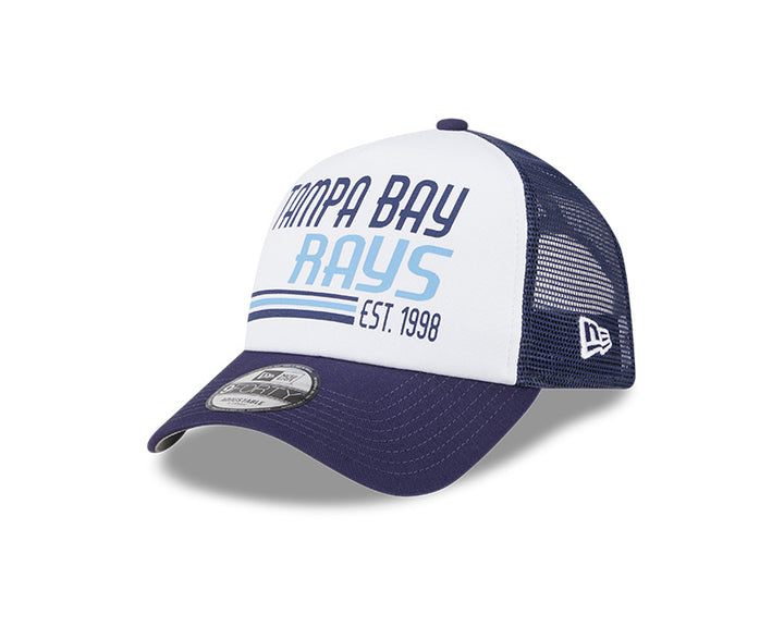 Rays New Era Navy White Stacked A-Frame 9Forty Snapback Trucker Hat