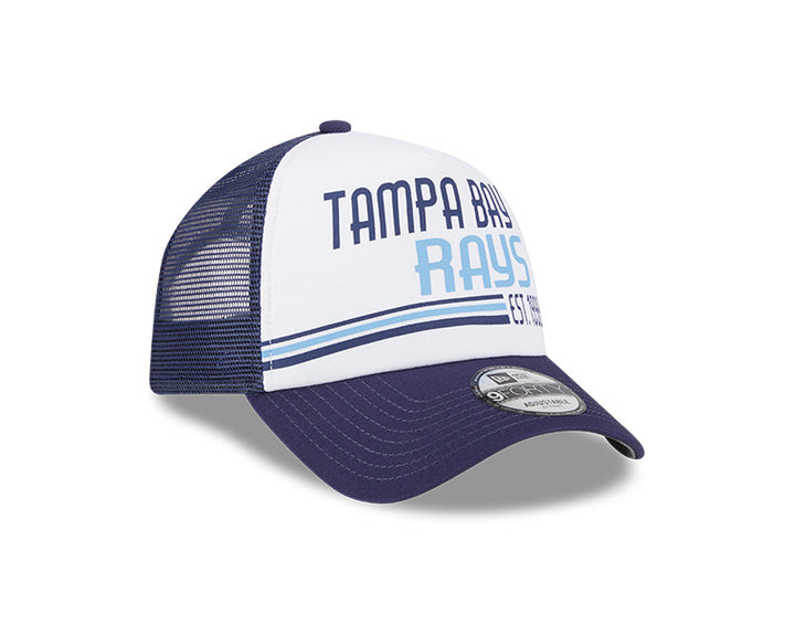 Rays New Era Navy White Stacked A-Frame 9Forty Snapback Trucker Hat