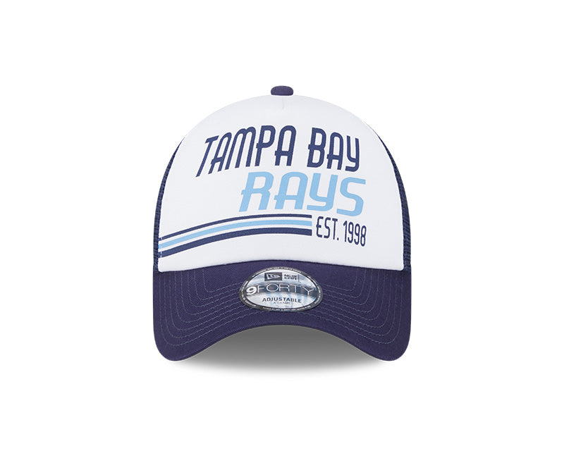 Rays New Era Navy White Stacked A-Frame 9Forty Snapback Trucker Hat