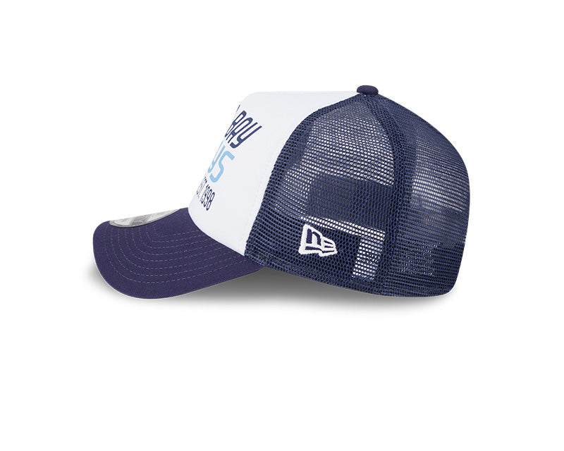 Rays New Era Navy White Stacked A-Frame 9Forty Snapback Trucker Hat