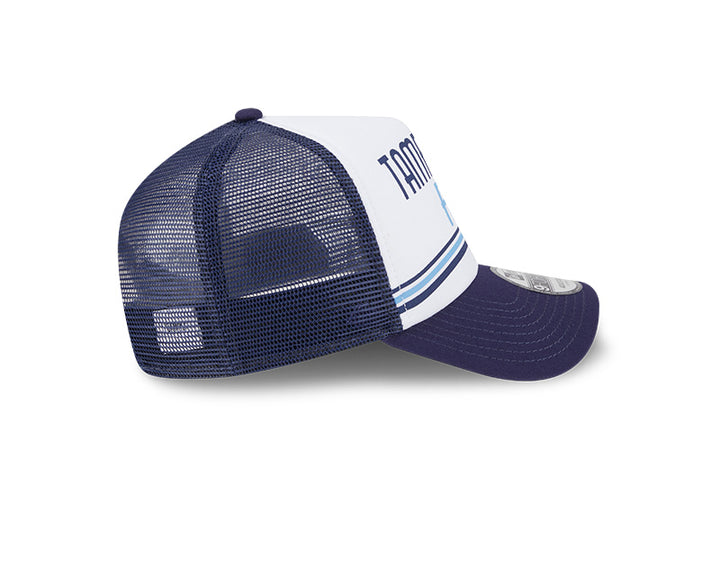 Rays New Era Navy White Stacked A-Frame 9Forty Snapback Trucker Hat