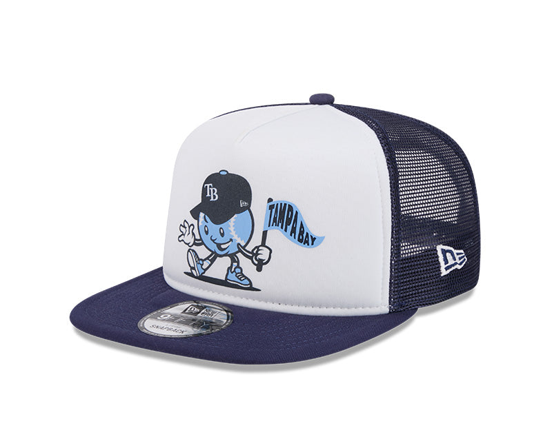 Rays Men's New Era White Navy Court Sport 9Fifty A-Frame Trucker Snapback Hat