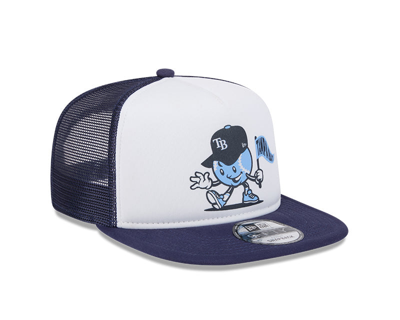 Rays Men's New Era White Navy Court Sport 9Fifty A-Frame Trucker Snapback Hat