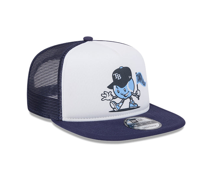 Rays Men's New Era White Navy Court Sport 9Fifty A-Frame Trucker Snapback Hat