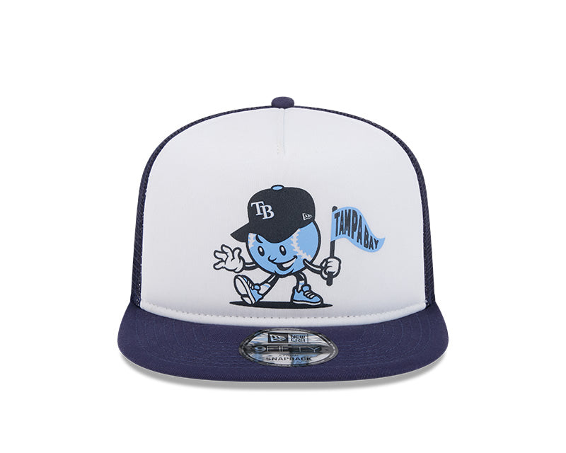 Rays Men's New Era White Navy Court Sport 9Fifty A-Frame Trucker Snapback Hat