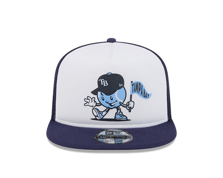 Rays Men's New Era White Navy Court Sport 9Fifty A-Frame Trucker Snapback Hat