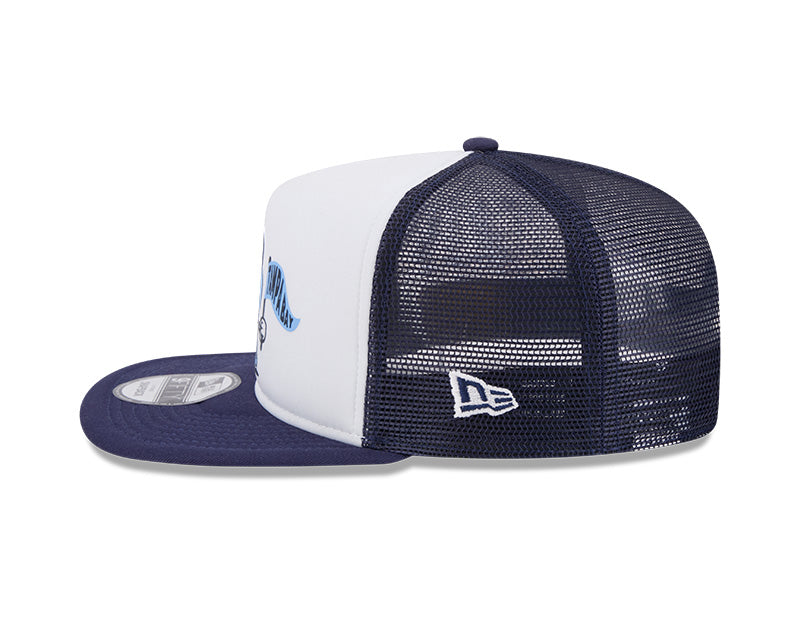 Rays Men's New Era White Navy Court Sport 9Fifty A-Frame Trucker Snapback Hat