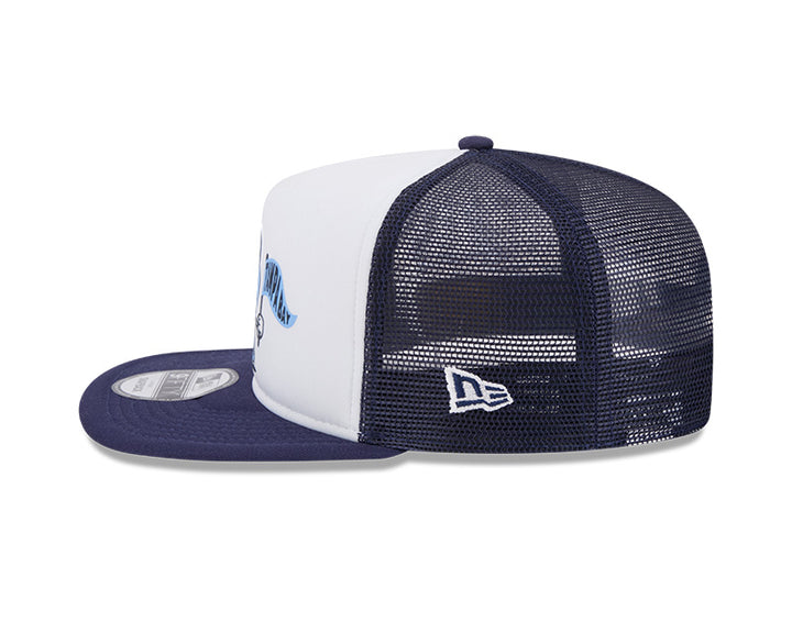 Rays Men's New Era White Navy Court Sport 9Fifty A-Frame Trucker Snapback Hat