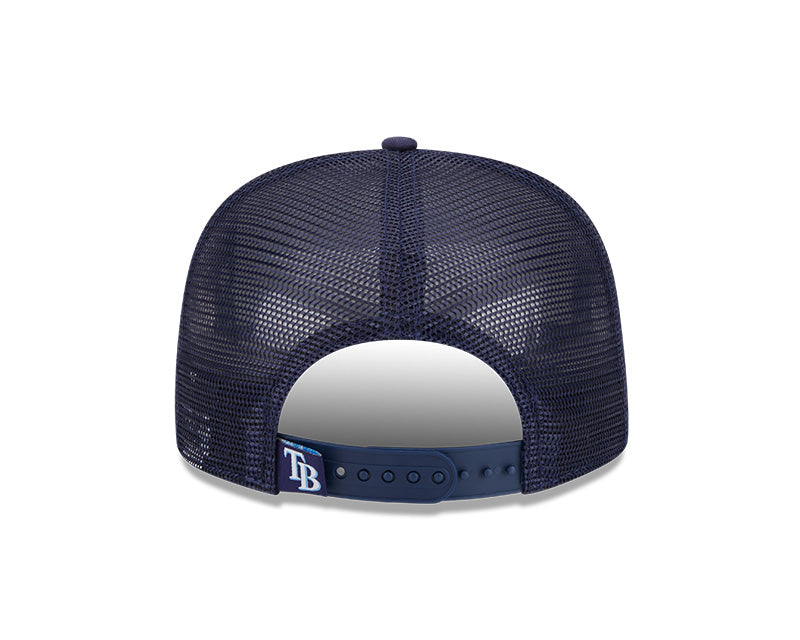 Rays Men's New Era White Navy Court Sport 9Fifty A-Frame Trucker Snapback Hat