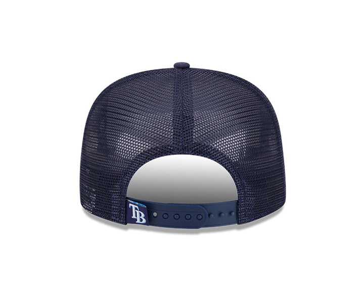 Rays Men's New Era White Navy Court Sport 9Fifty A-Frame Trucker Snapback Hat