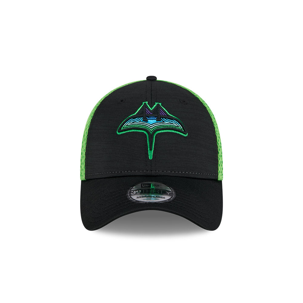 Rays New Era Black Green City Connect SkyRay Flames 39Thirty Flex Fit Hat