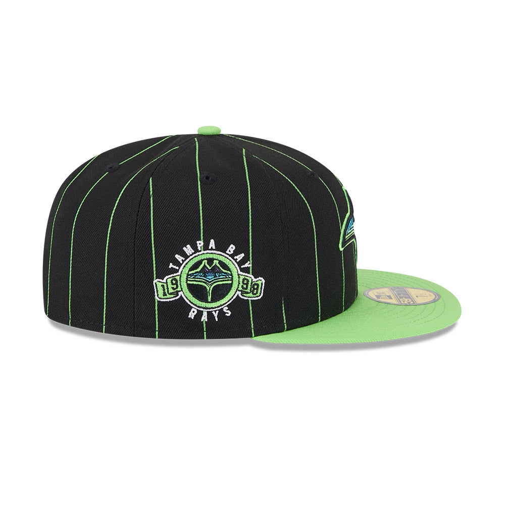 Rays New Era Black and Green Pin Stripes City Connect Skyray Tampa Bay 59Fifty Fitted Hat