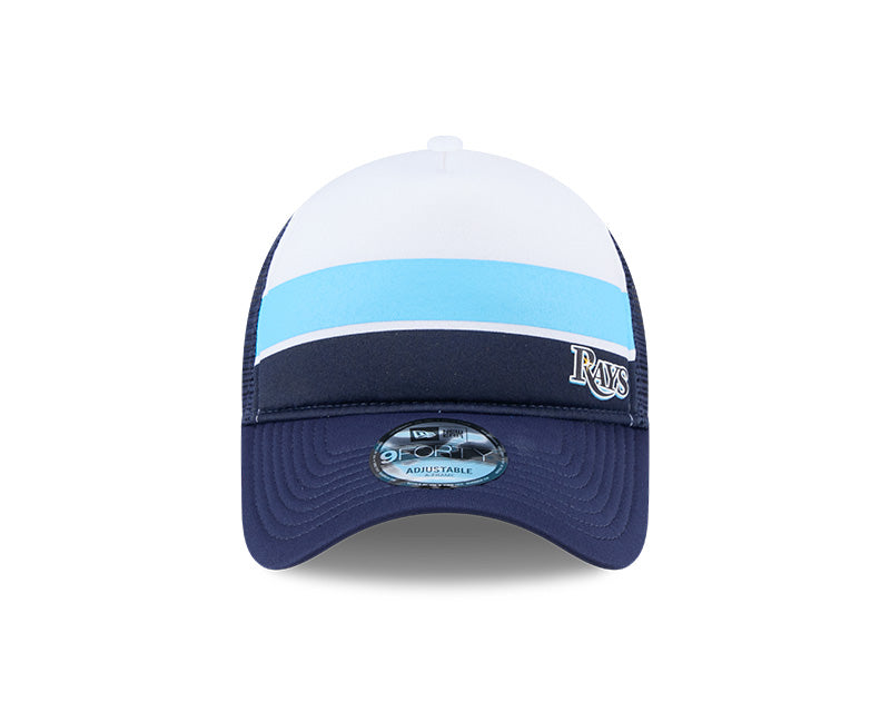 Rays New Era Navy White Striped 9Forty A-Frame Snapback Trucker Hat