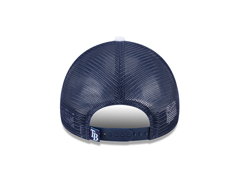 Rays New Era Navy White Striped 9Forty A-Frame Snapback Trucker Hat