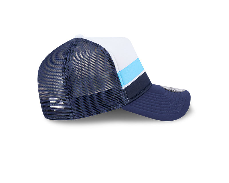 Rays New Era Navy White Striped 9Forty A-Frame Snapback Trucker Hat