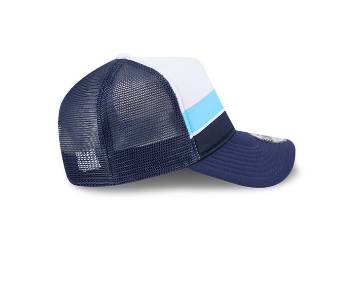 Rays New Era Navy White Striped 9Forty A-Frame Snapback Trucker Hat