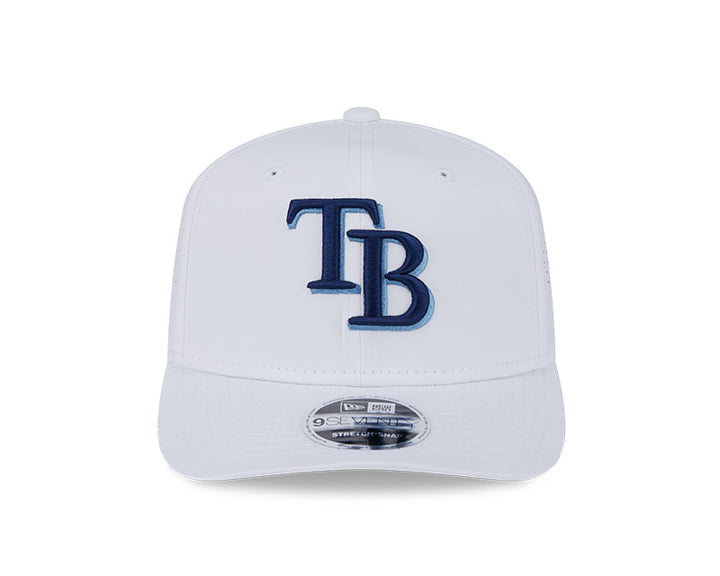 Rays New Era White TB Performance 9SEVENTY Stretch-Snap Hat