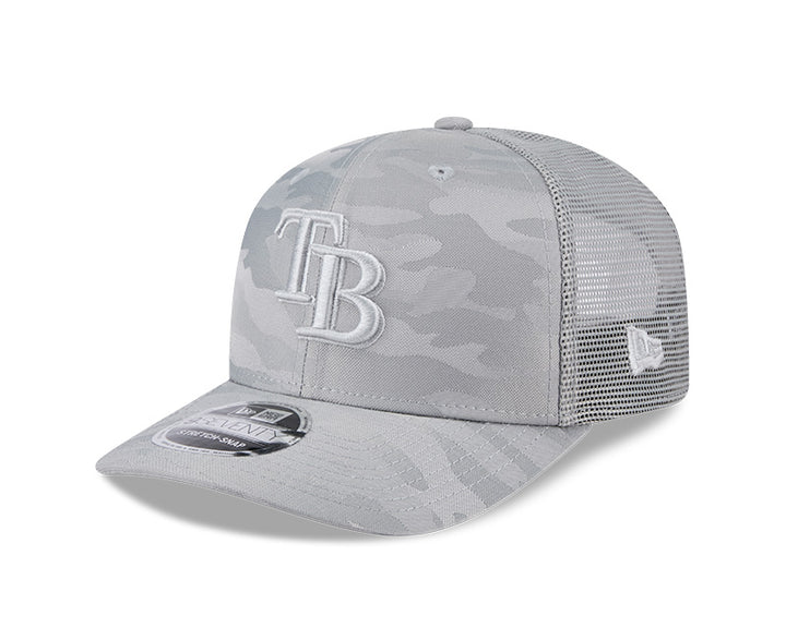 Rays New Era Canvas Grey Camo TB 9SEVENTY Stretch-Snap Trucker Hat