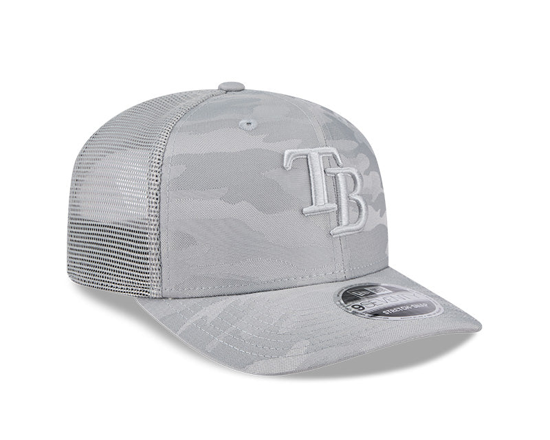 Rays New Era Canvas Grey Camo TB 9SEVENTY Stretch-Snap Trucker Hat