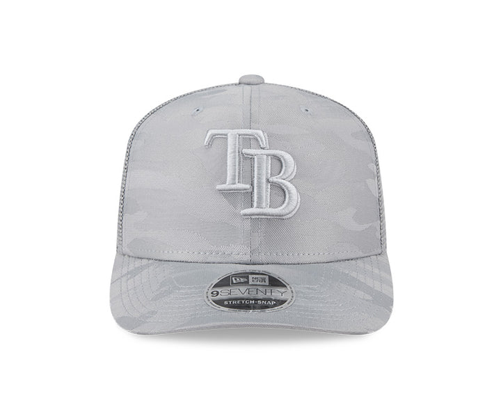 Rays New Era Canvas Grey Camo TB 9SEVENTY Stretch-Snap Trucker Hat