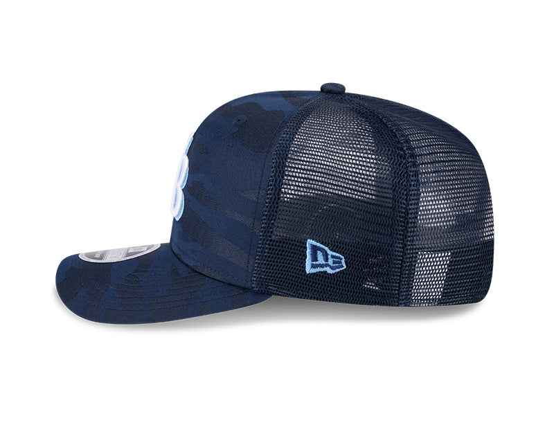 Rays New Era Canvas Navy Camo TB 9SEVENTY Stretch-Snap Trucker Hat