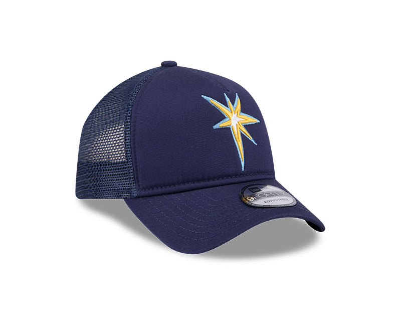 Rays New Era Navy Burst Trucker 9Forty A-Frame Hat