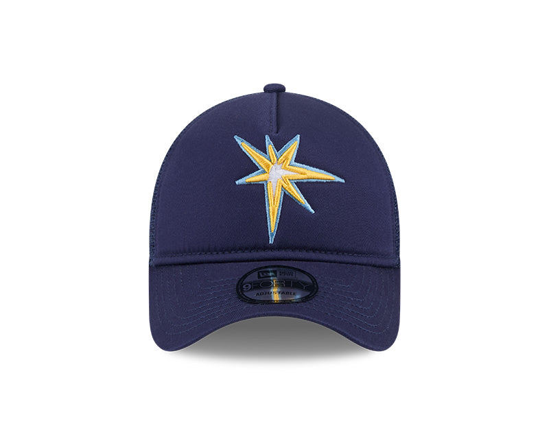 Rays New Era Navy Burst Trucker 9Forty A-Frame Hat