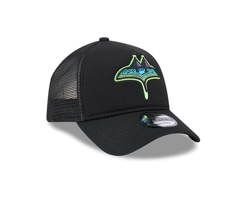 Rays New Era Black City Connect Skyray AFrame Trucker 9Forty Hat